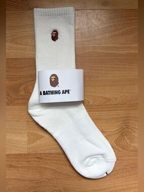 A Bathing Ape Cream Crew Socks with Subtle Branding